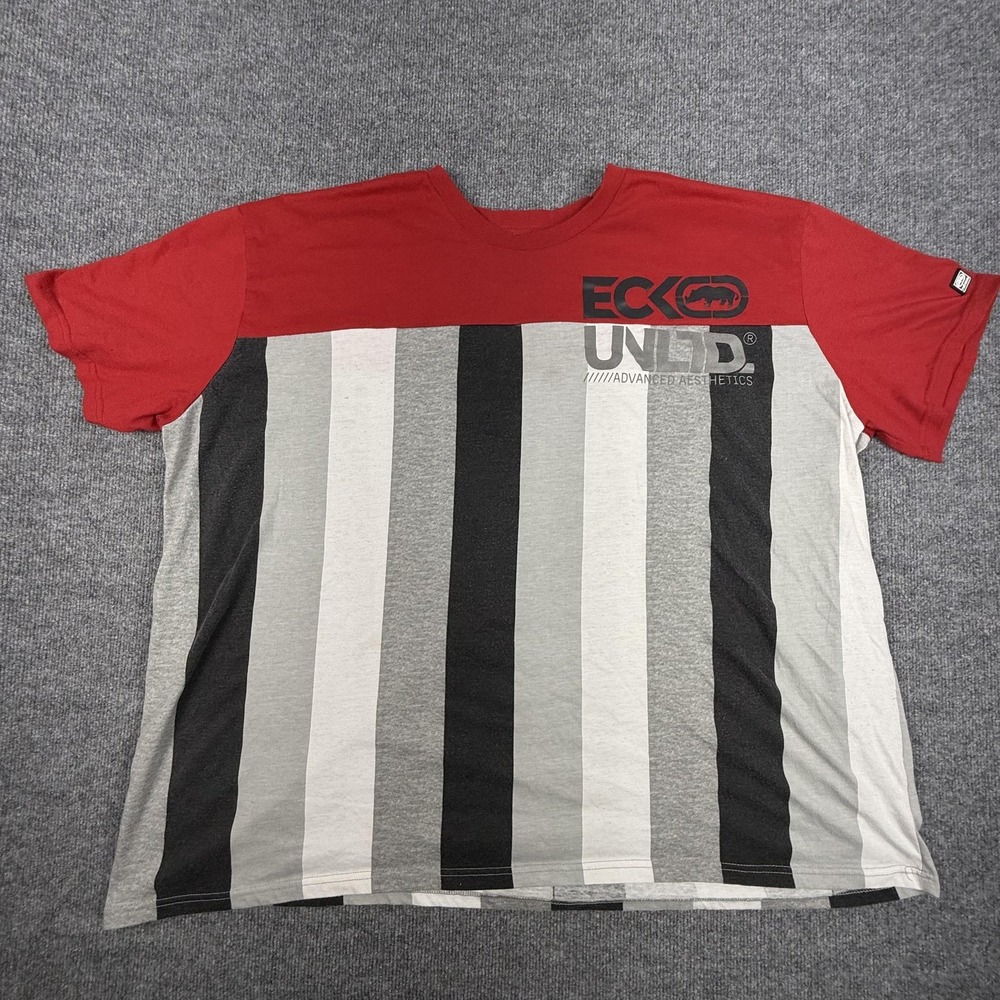 Ecko Unltd Shirt Mens 5XL Red Gray Striped Colorblock Graphic Streetwear Tee